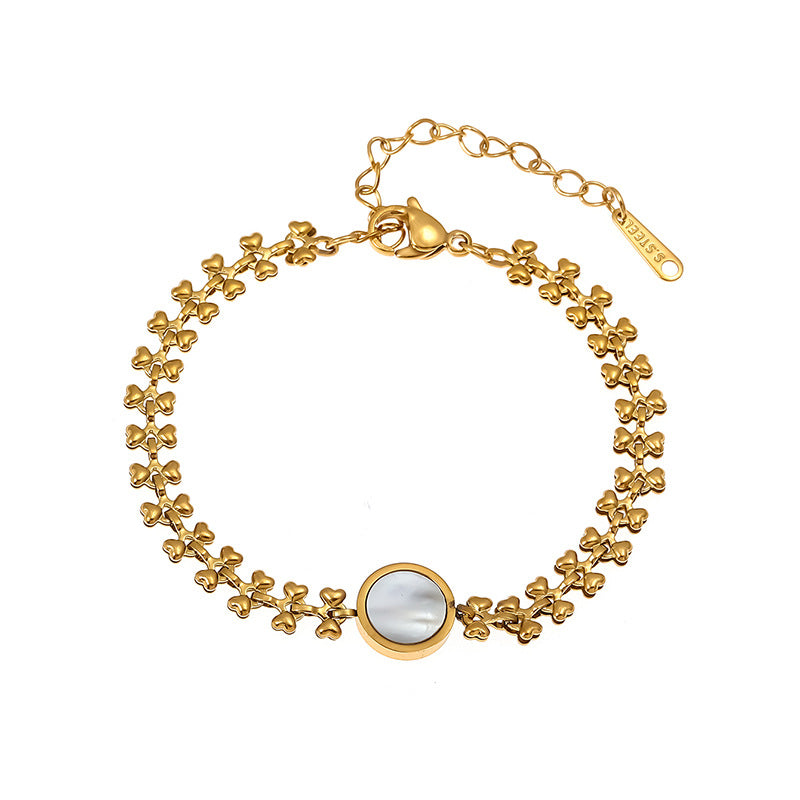 Women's Steel Gold Plated Natural Round White Shell For Bracelets