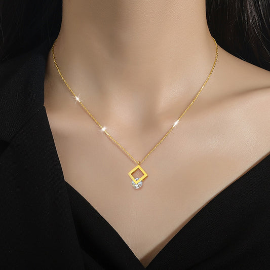 Titanium Steel Square Zircon Minimalist Furnace Necklaces