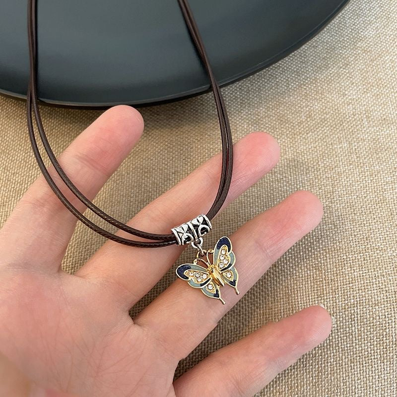 Women's Retro Butterfly High-grade Leather Rope Collar Necklaces