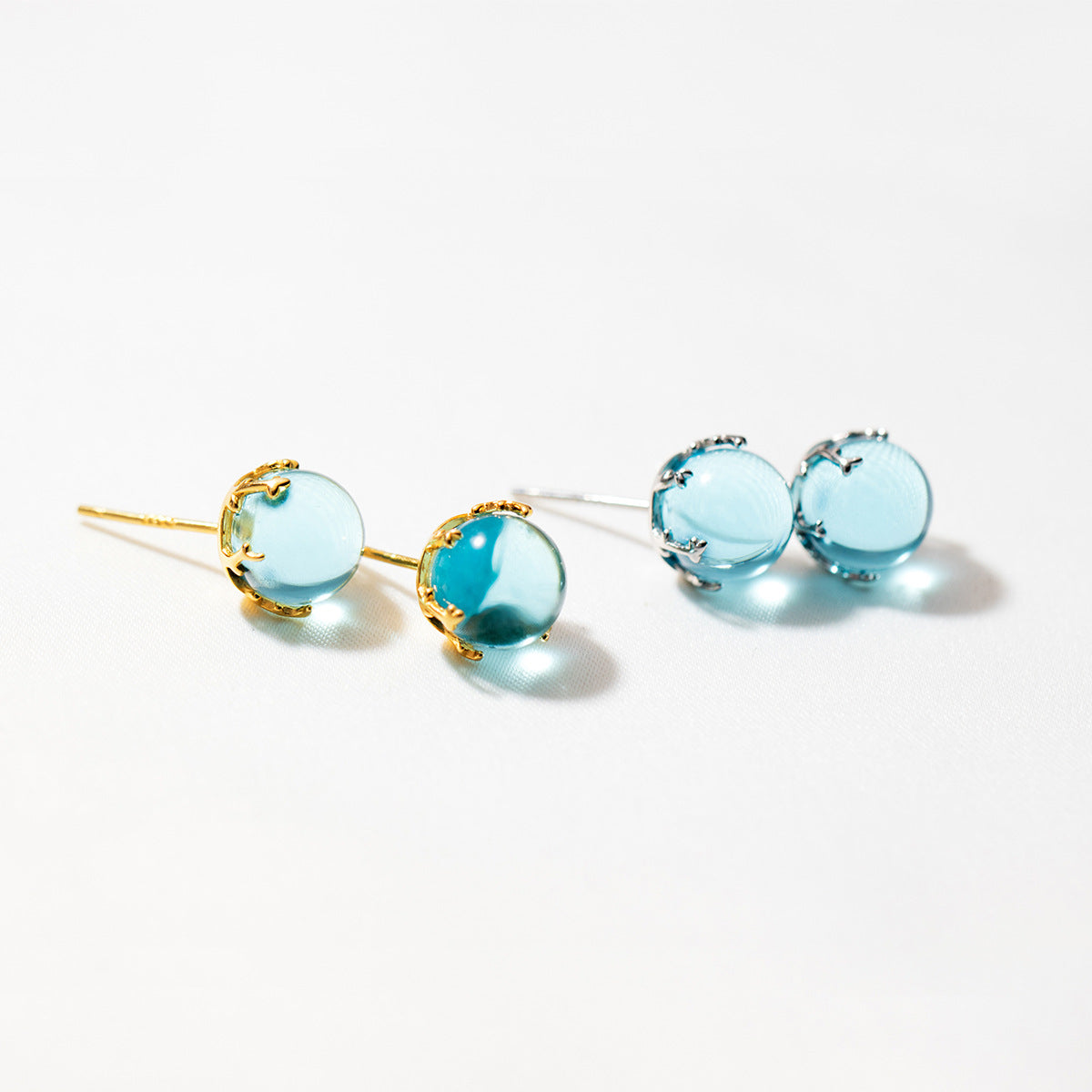 Sier Small Blue Crystal Ball Sweet Lady Earrings