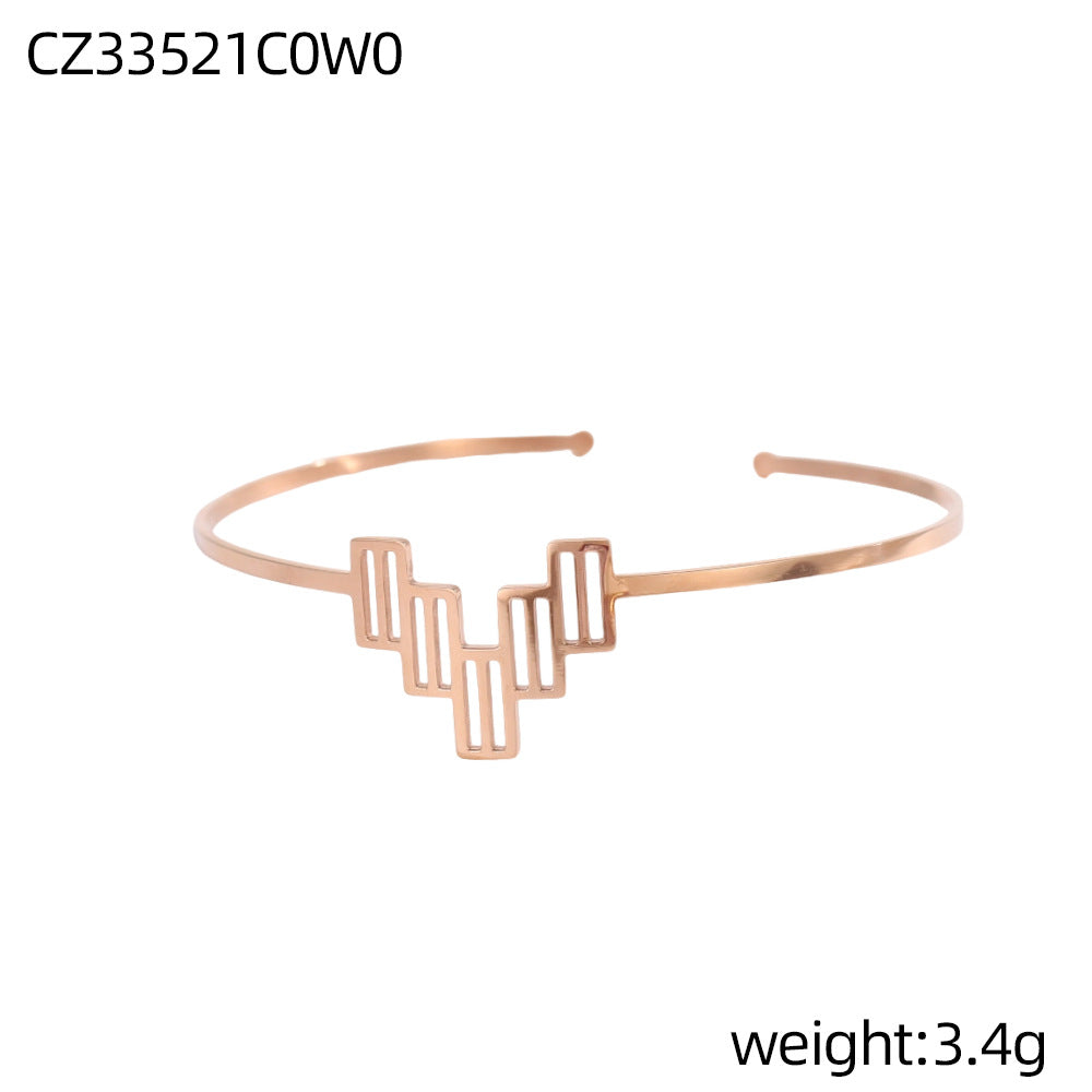 Geometric Hollow Metal Feeling Open-ended Stainless Steel Vacuum Electroplating Design Bracelets