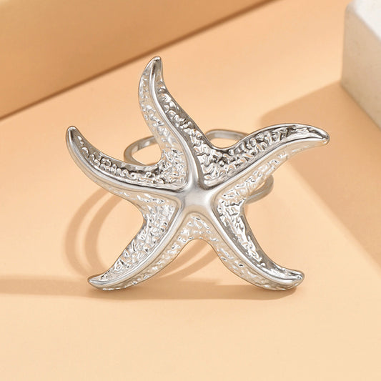 Beach Starfish Adjustable Stainless Steel Open Rings