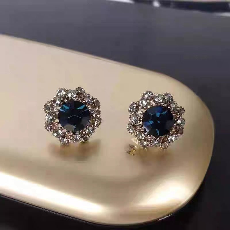 Round Blue Zircon Flower Exquisite Trendy Rings