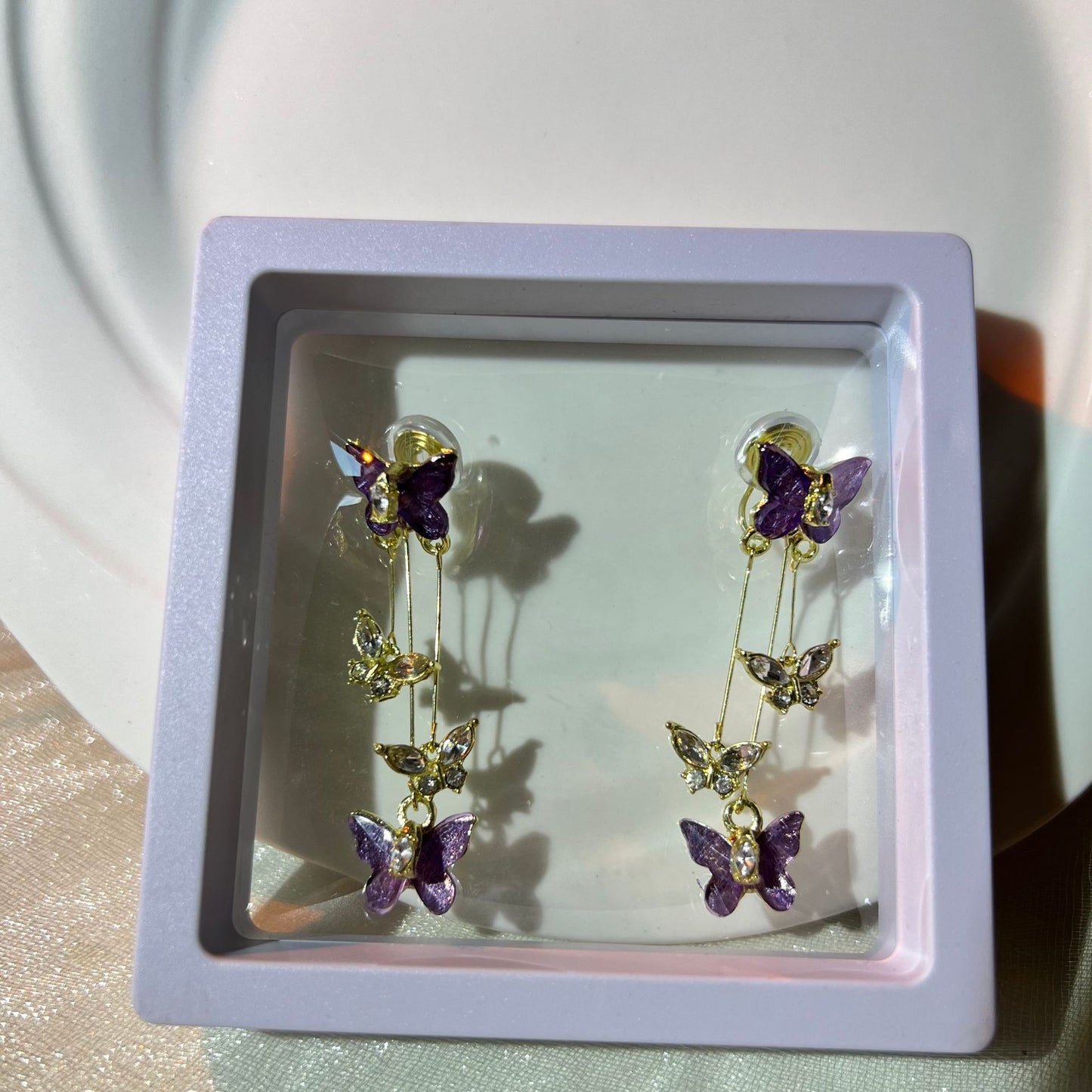 Personalized Purple Crystal Butterfly Simple Style Earrings