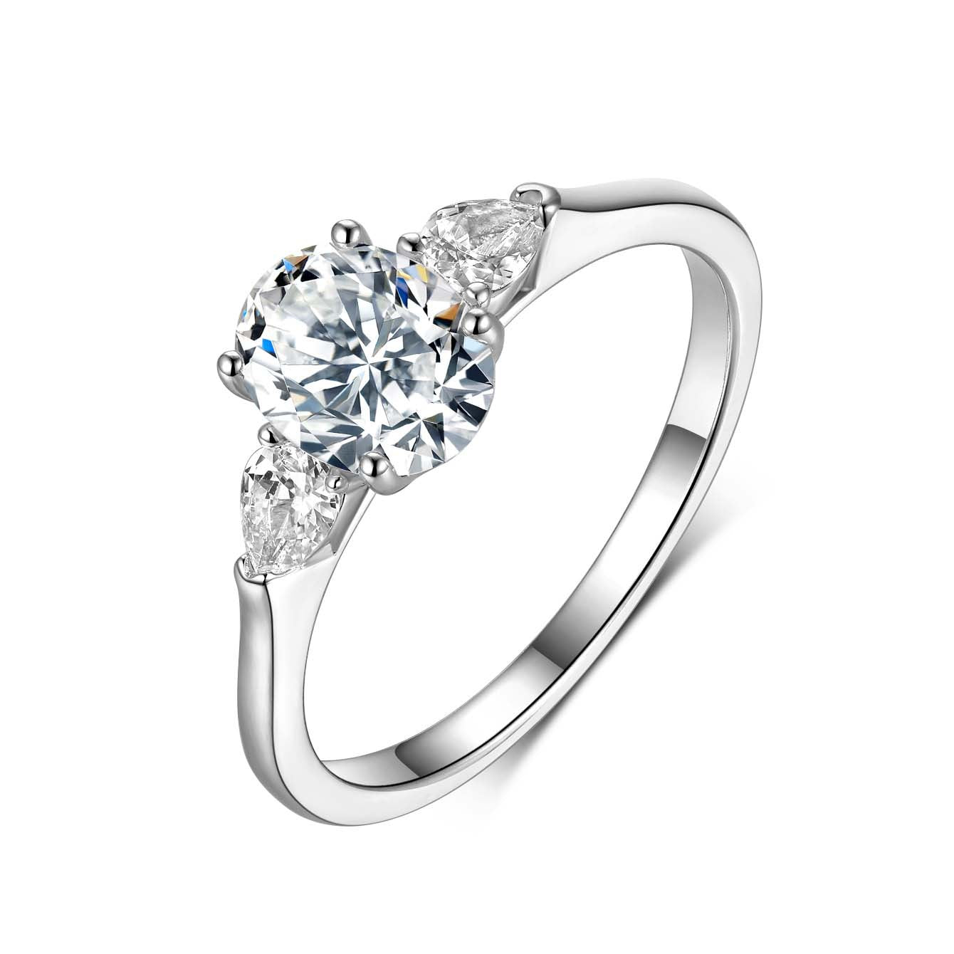 Women's Sier Moissanite Three Stone Design Light Rings