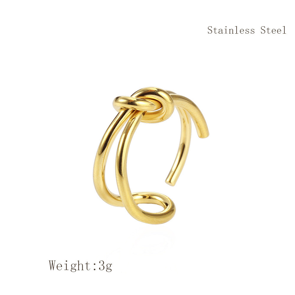 Style Adjustable Knotted Titanium Steel Gold Rings