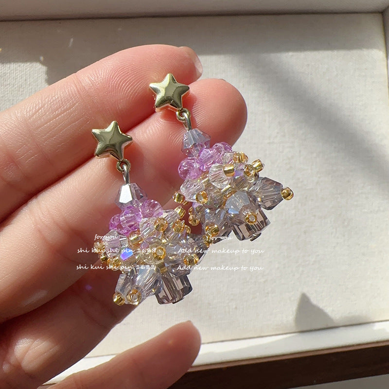 Sweet Pink Purple Ing Bow Painless Earrings