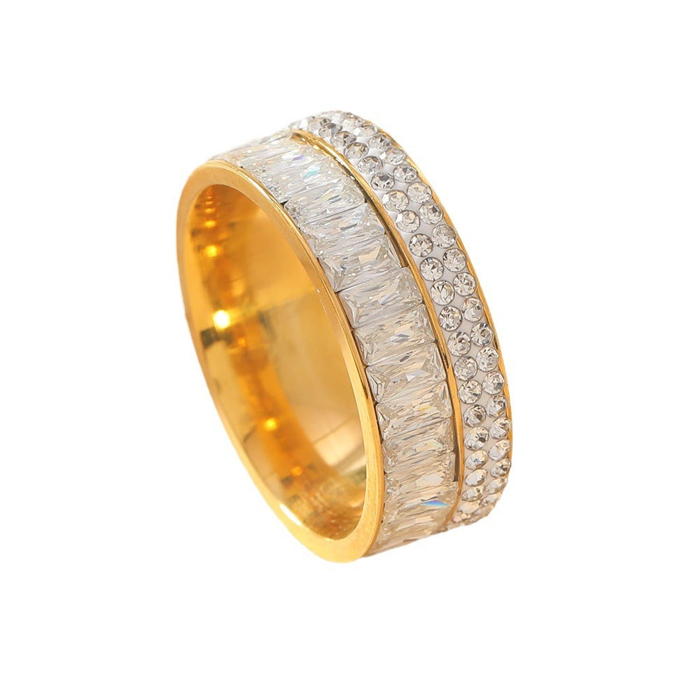 Women's Steel Light Luxury High-grade Rectangular Zircon Rings