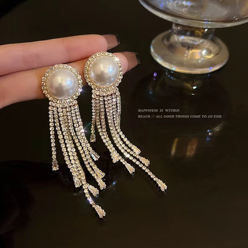 Women's Sier Needle Light Luxury Tassel Banquet Earrings