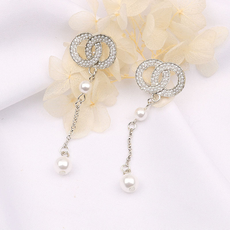 Women's Trendy Sier Pearl Korean Long Fringed Earrings