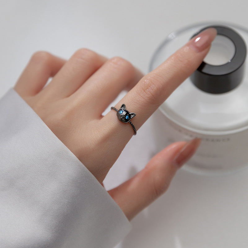 Animal Cat Blue Diamond Grain Wreath Rings