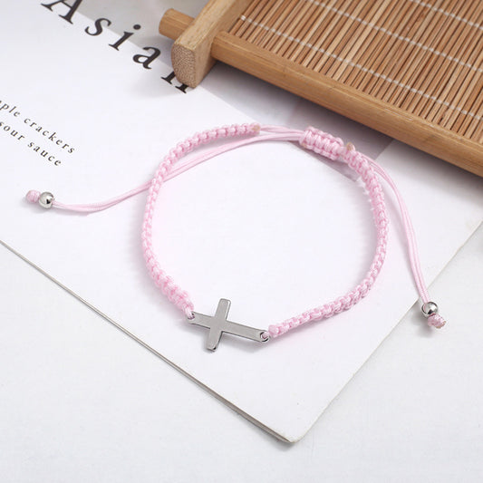 Women's & Men's Simple Hand-woven Stainless Steel Cross Shelf Couple Rope Female Bracelets