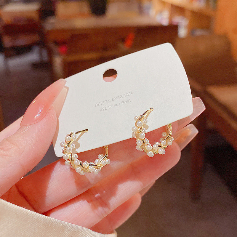 Women's Sier Needle Light Luxury Minority Pearl For Graceful Stud Earrings