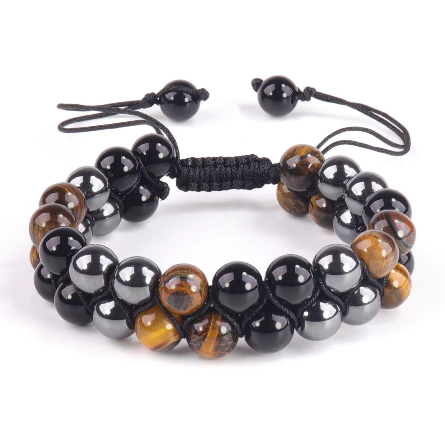 Men's Eye Obsidian Woven Adjustable Black Magnet Bracelet