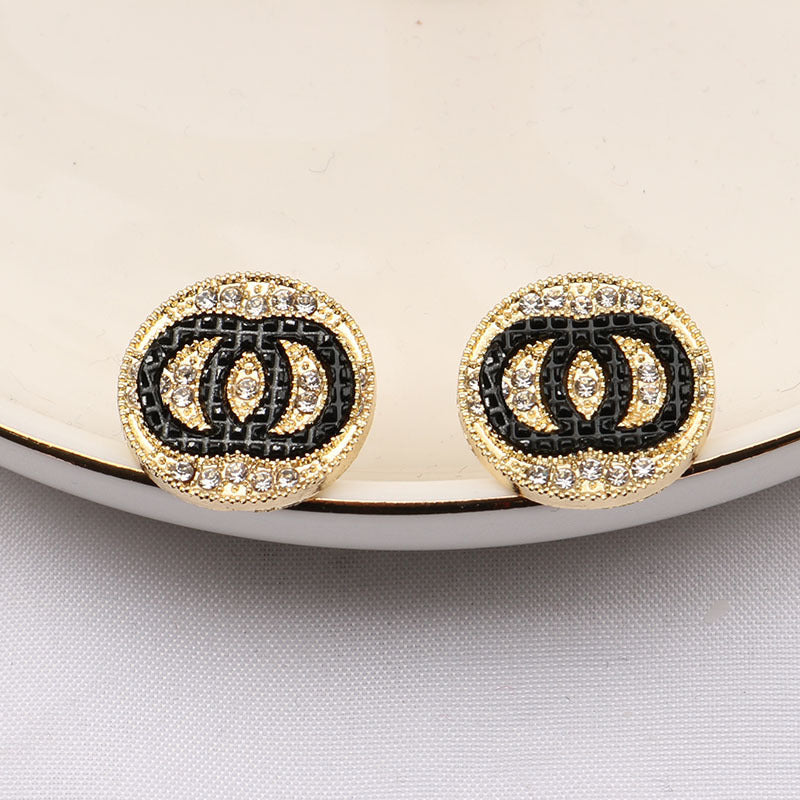 Women's Fashion Design Simple Letter Double Diamond Earrings