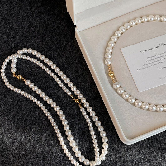 Women's Magnetic Buckle Perfect Circle Pearl Twin Necklaces