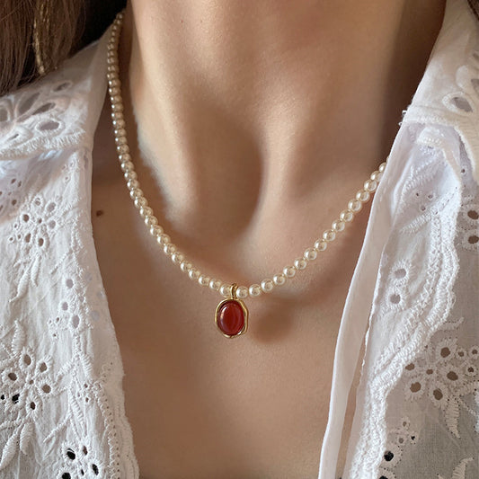 Women's Simplicity Vintage Red Pearl Style Retro Necklaces
