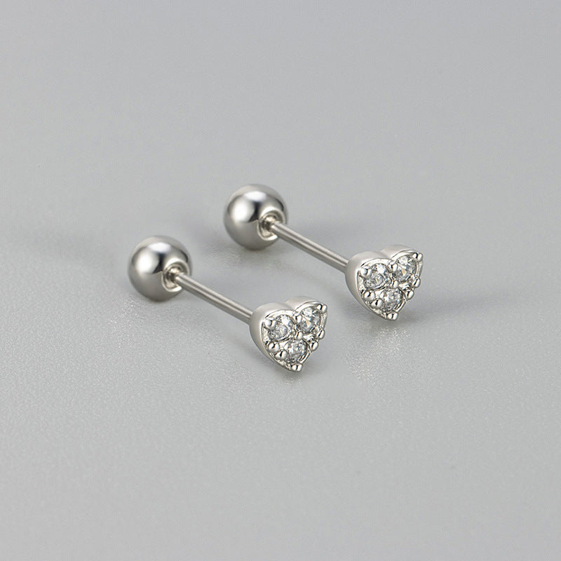 Love Screw Twist Heart-shaped Korean Style Micro Zircon Female Stud Earrings