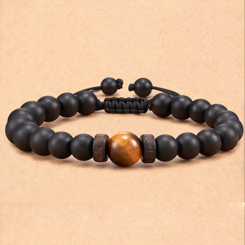 Men's Black Silk Frosted Woven Football Fashion Tigereye Bracelets