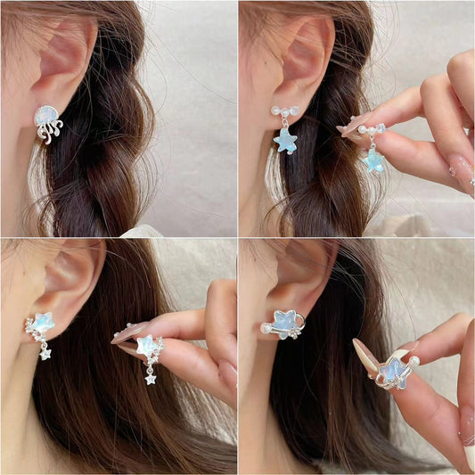 Series Blue Female Sier Needle Simple Shell Seaside Vacation Earrings