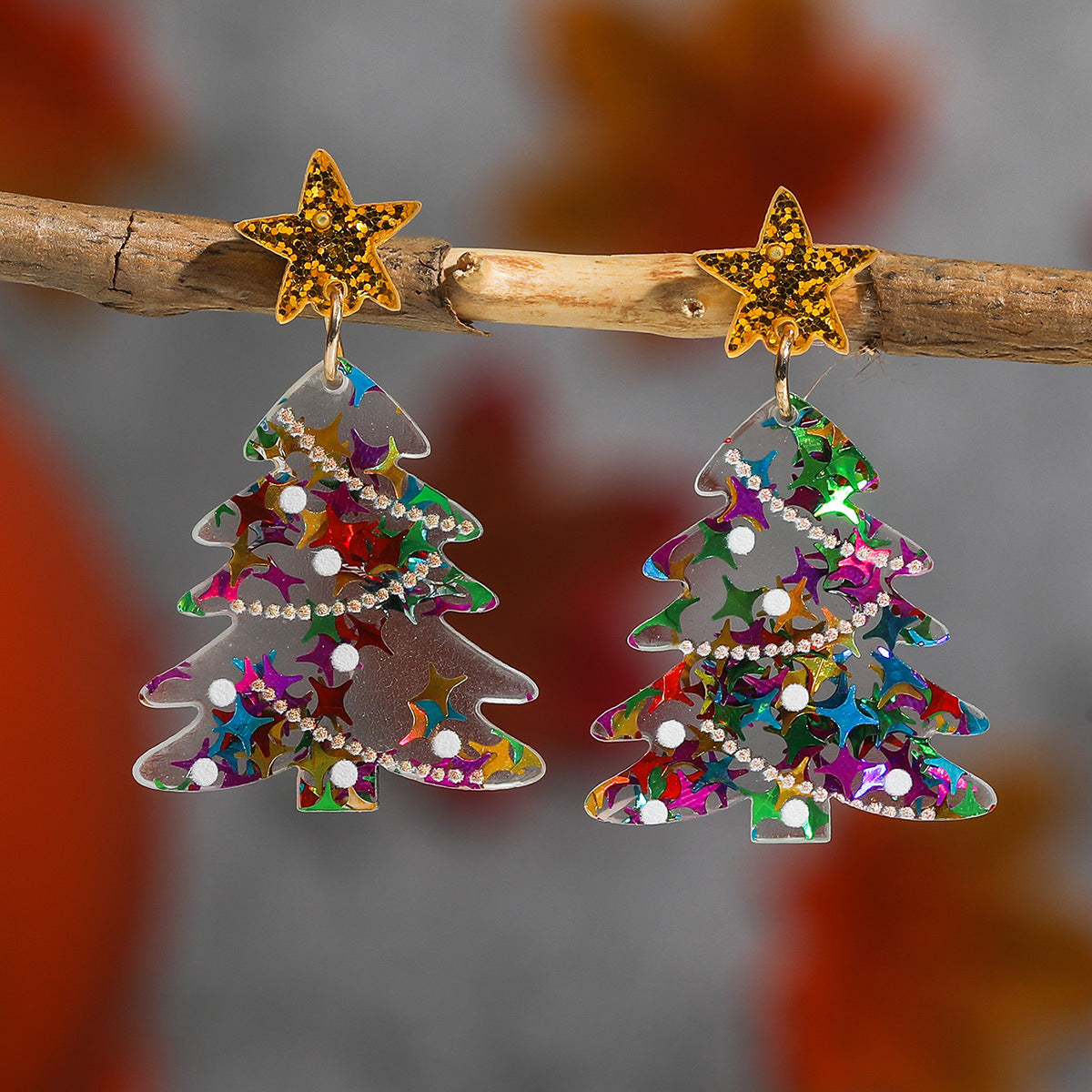 Fashion Sweet Childlike Bell Sequins Tree Earrings