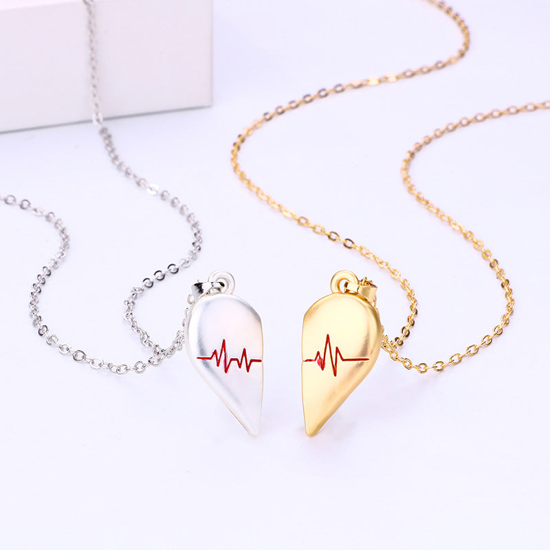 Love Ecg Couple Simple Design Magnet Necklaces