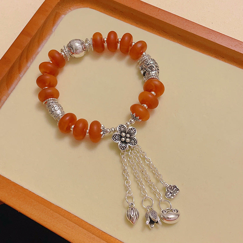 Women's & Men's Retro Ethnic Style Agate Ox Bone Rosary Bracelet