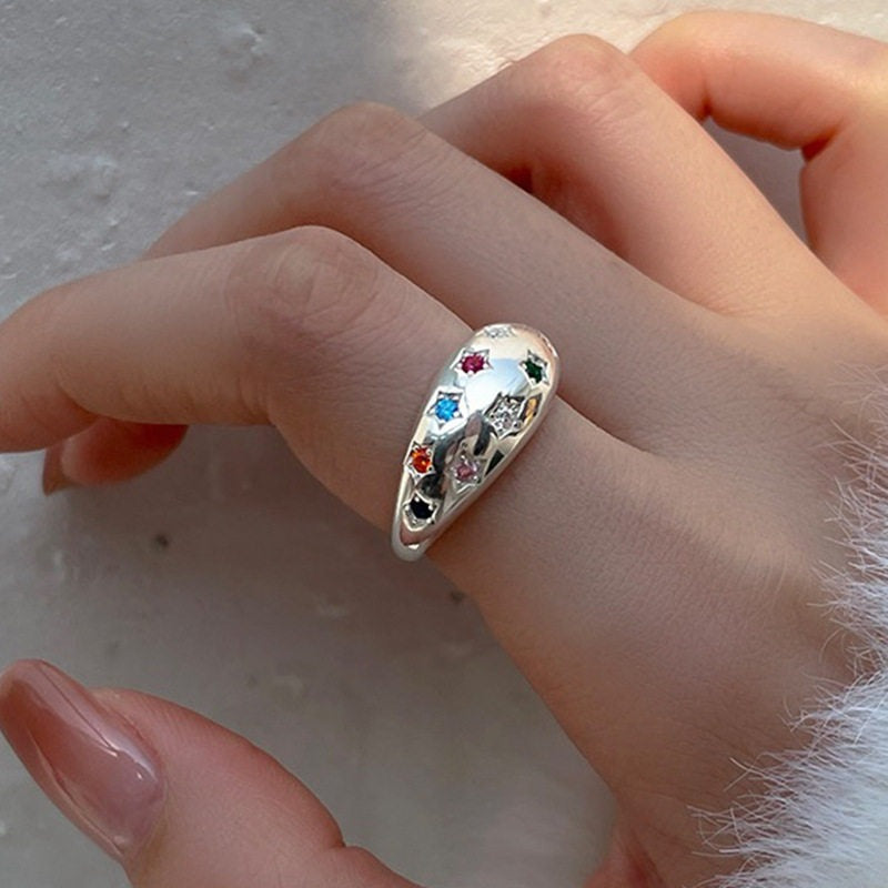 Colorful Starry Female Affordable Luxury Fashion Graceful Personality Open Little Ring