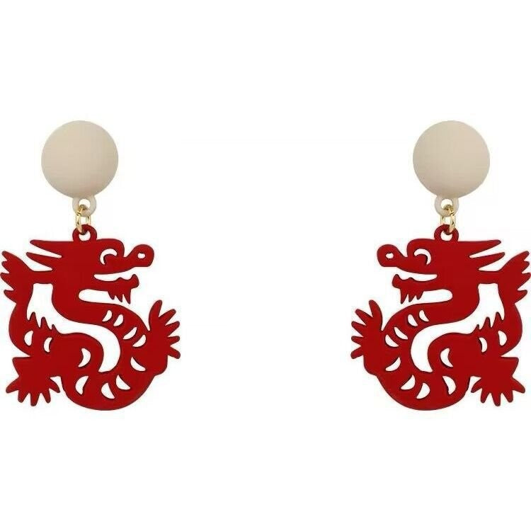 Life Red Paper Dragon Female Pearl Fresh Earrings