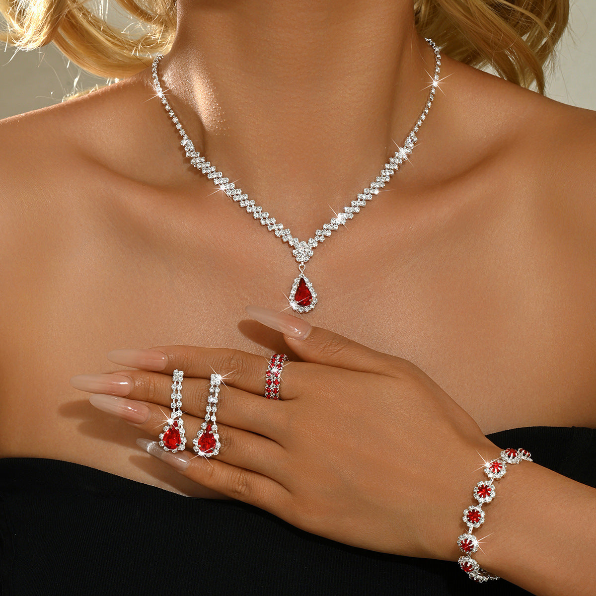 Bridal Wedding Suit Evening Dress Three-piece Jewelry Set