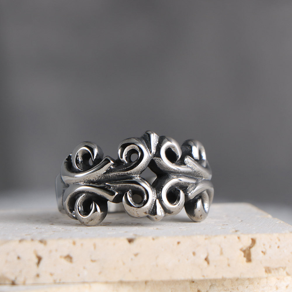 Titanium Steel Carved Hollow Couple Punk Large Ring