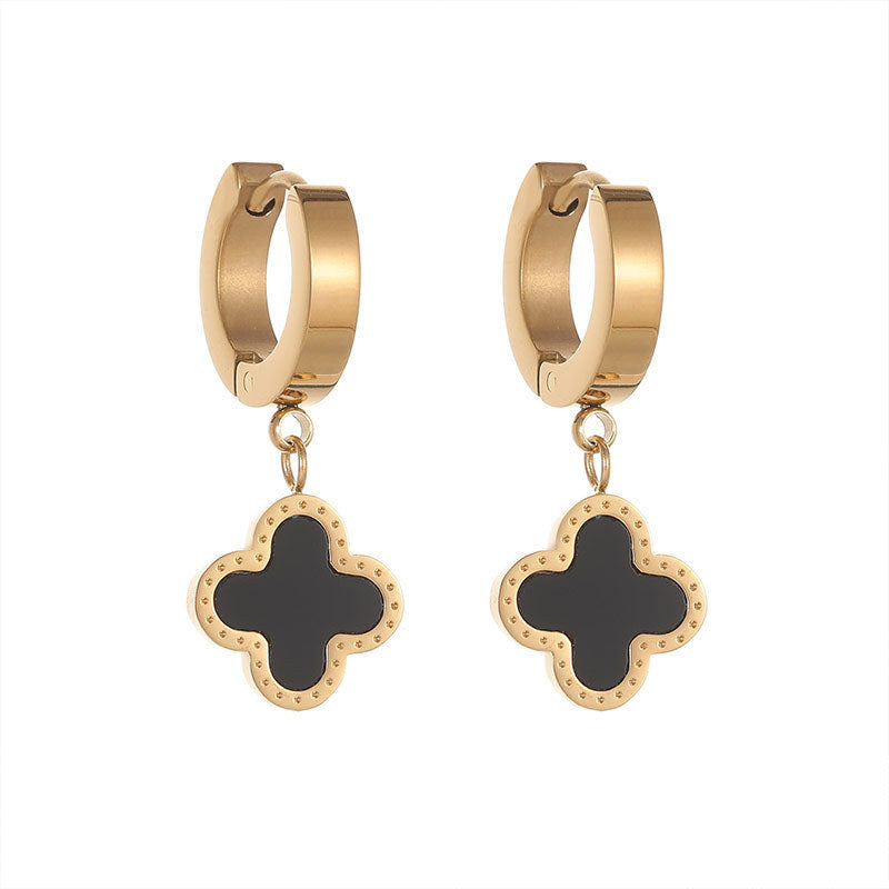 Women's Style Titanium Steel Short Ear Clip Four-leaf Flower Earrings