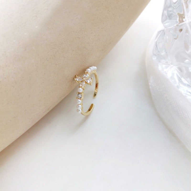 Female Tide Pearl Flower Index Finger Rings