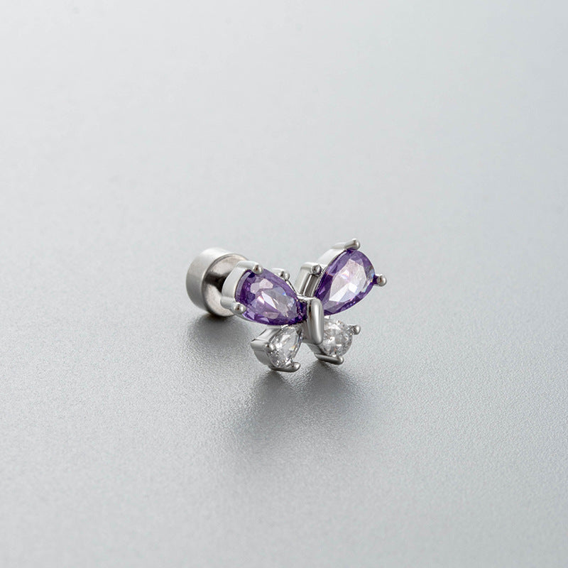 Henson Zircon Butterfly Ear Bone Bow Screw Earrings