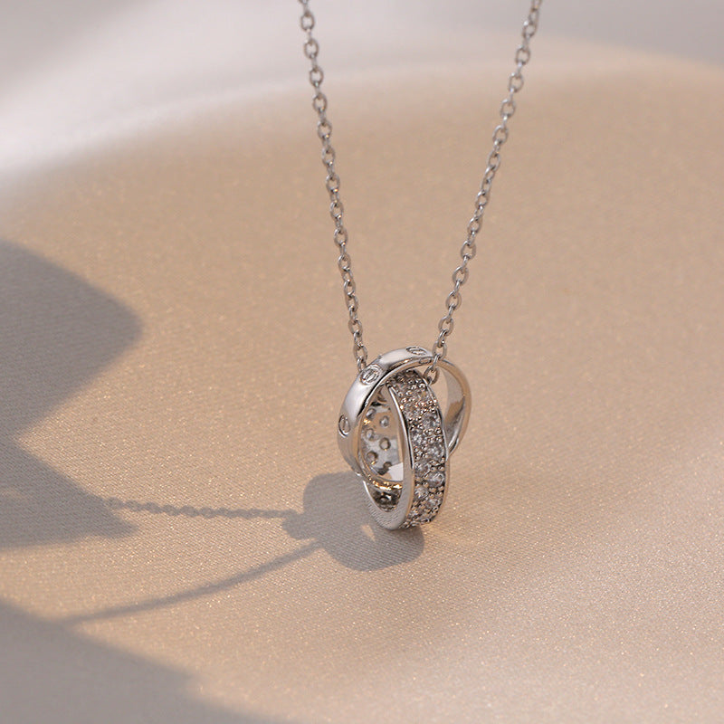 Women's Buckle Style Double Full Diamond Simple Light Luxury Necklaces