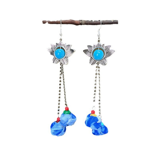 Yunnan National Style Dali Blue Dyed Earrings