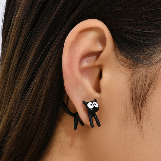 Creative Cute Kitty Interspersed Personality Hanging On Back Earrings