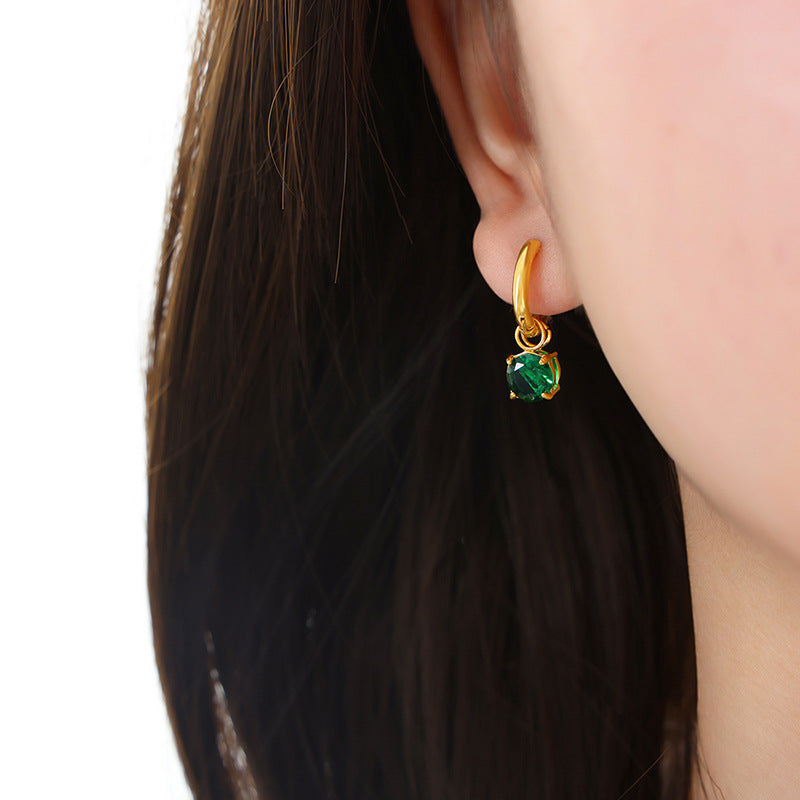 Cold Style Single Diamond Inlaid Zircon Design Earrings