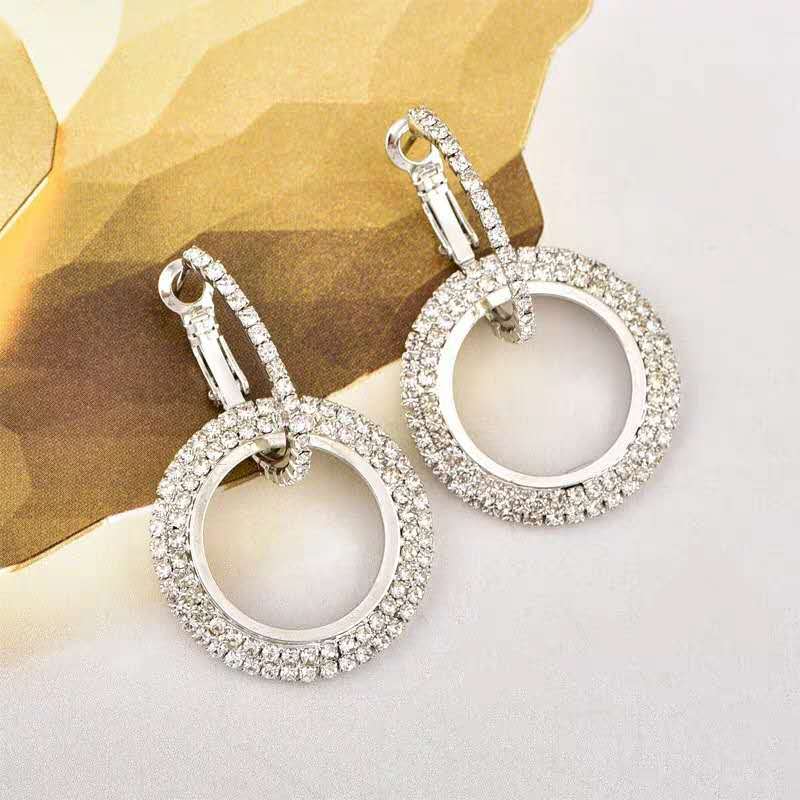 Women's Korean Style Fashion Diamond Geometric Circle Earrings