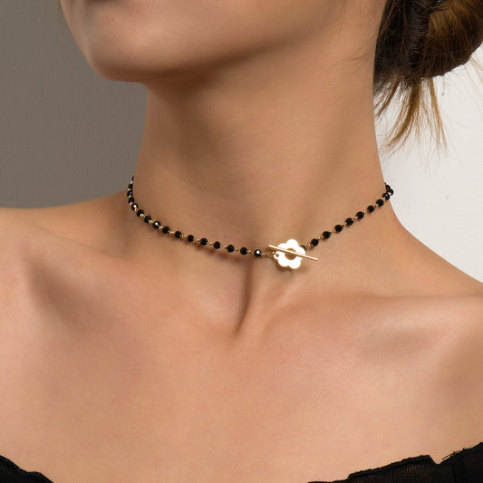 Black Crystal Glass Bead Chain Simple Necklaces