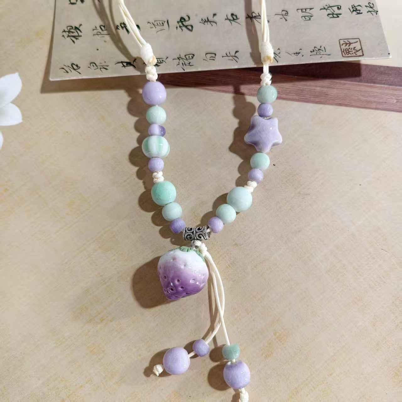 Women's Retro Ethnic Style Ceramic Butterfly Bell Fashionable Necklace