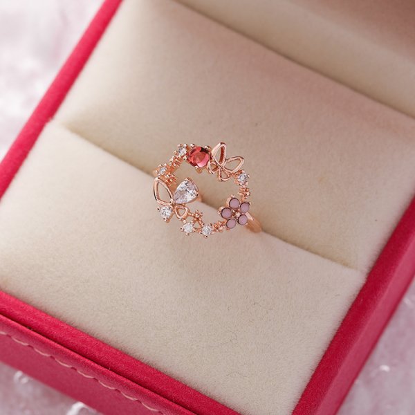 Women's High-grade Sweet Love Heart Flowers Open Rings