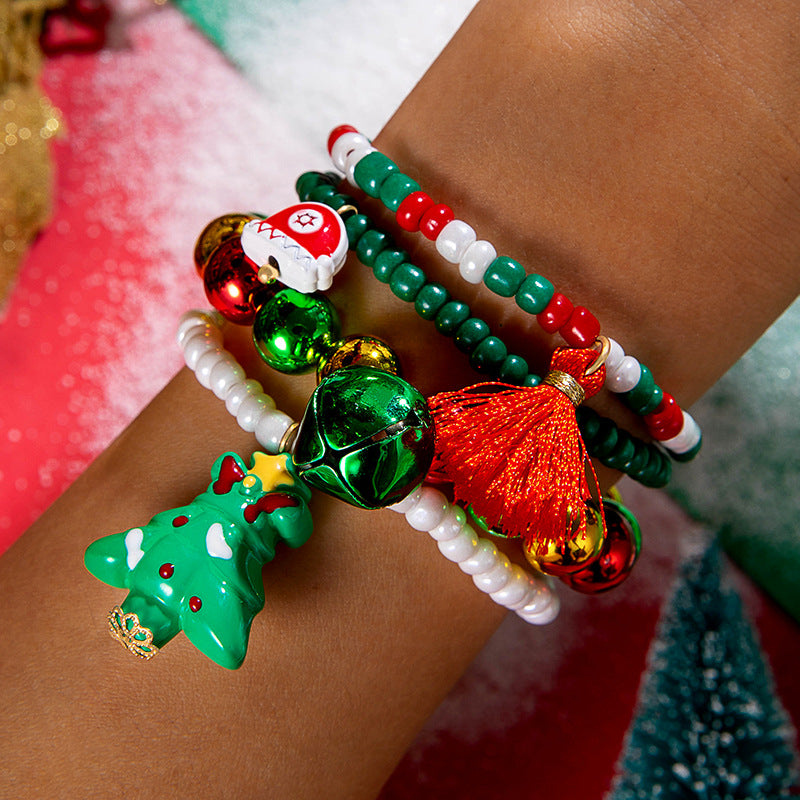 Bell Santa Claus Deer Snowman Red Rope Bracelets