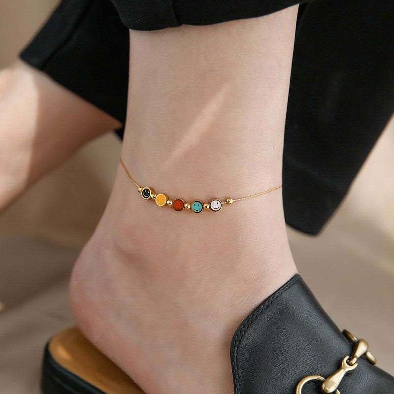 Women's Colorful Smiling Face Gold Small Beads Design Light Bracelets