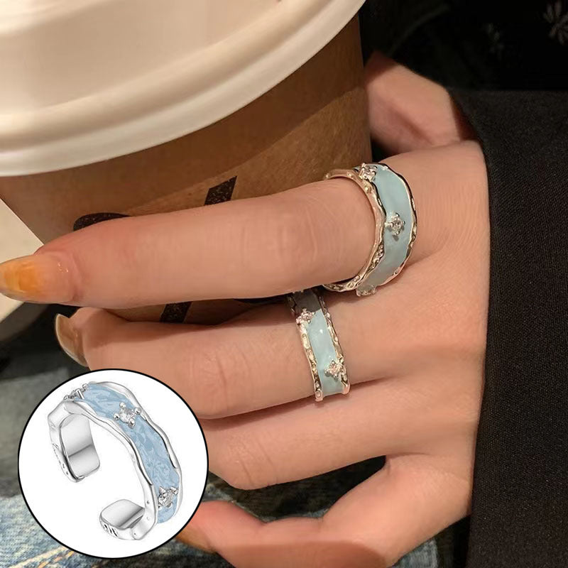 Female Korean Chic Unique Geometric Grid Sier Rings