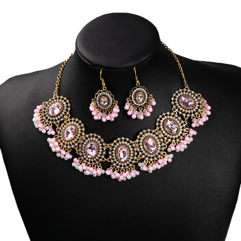 Bohemian Crystal Ethnic Style Diamond Tassel Jewelry Set