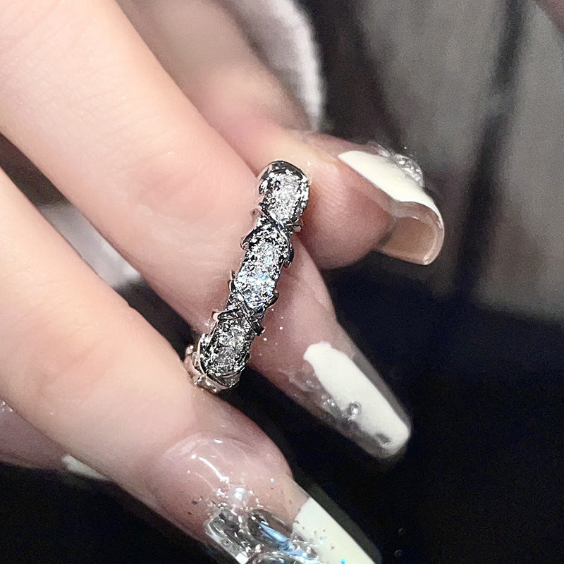 Moonstone Diamond Two-piece Female Niche Design French Simple Index Rings