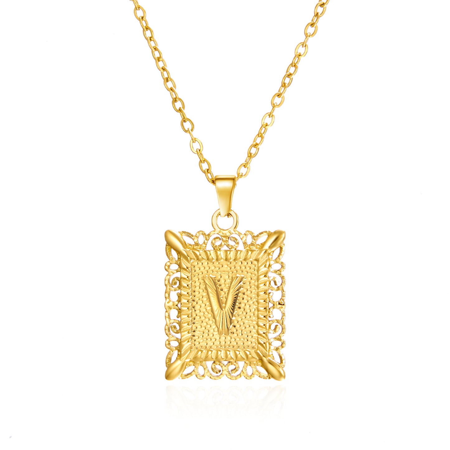 Stainless Steel Letter Hollow Square Titanium Necklaces
