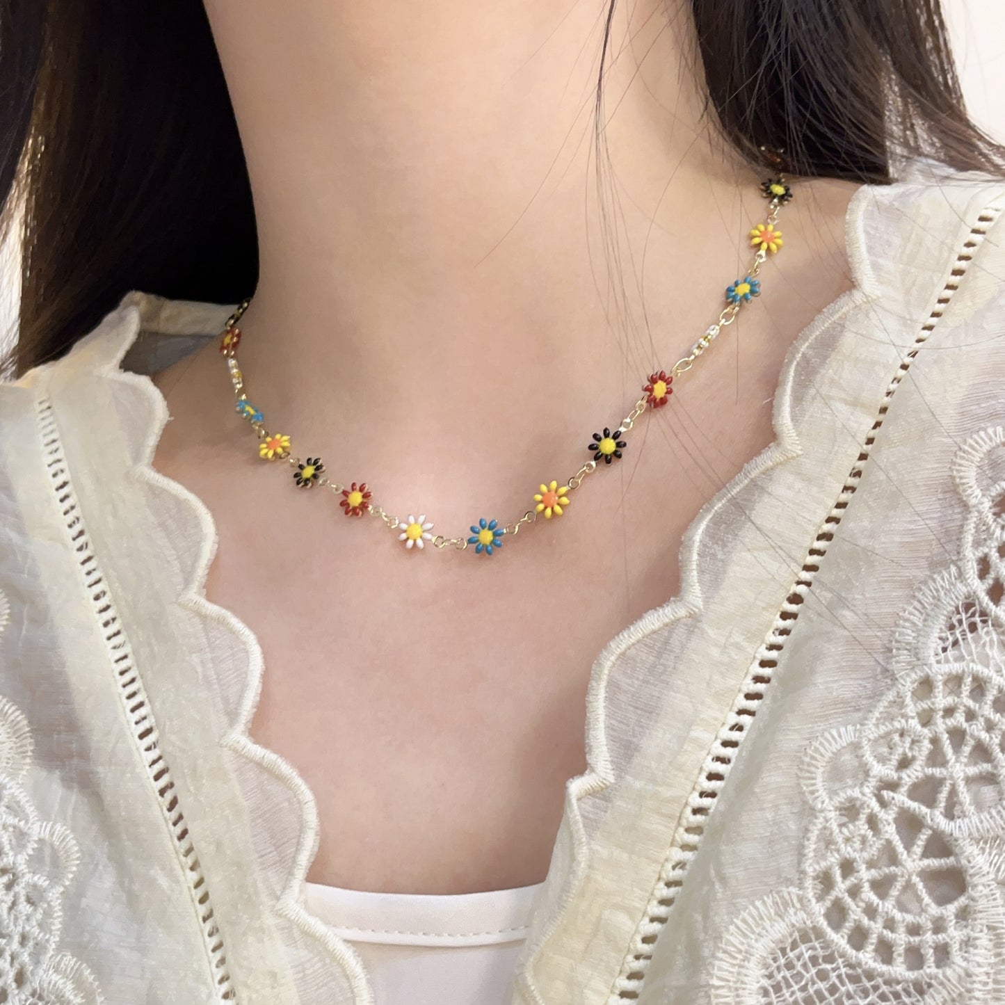 Women's Colorful Niche Fresh Daisy Flower Style Color Necklace