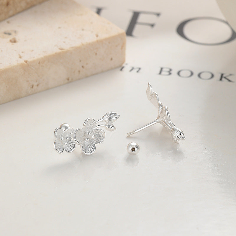 Sier Peach Blossom Thread Female Sweet Fashion Flower Earrings